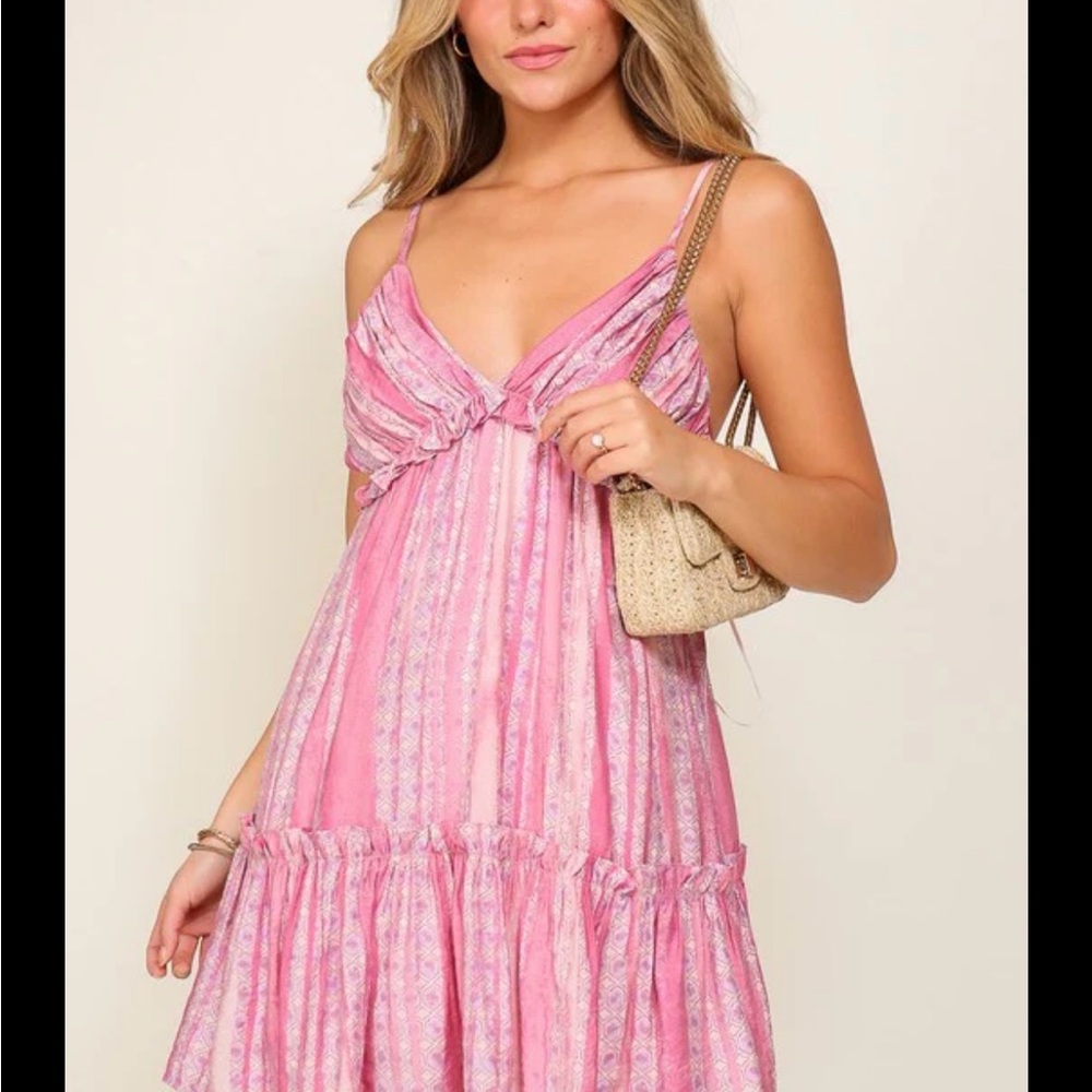 Lumiere Pink and White Tiered Ruffle Sundress NWT size Large